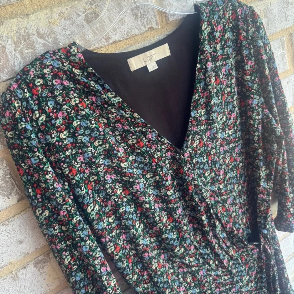 Loft Ruffle 3/4 Sleeve V-Neck Wrap Floral Skort Dress Women's Size S